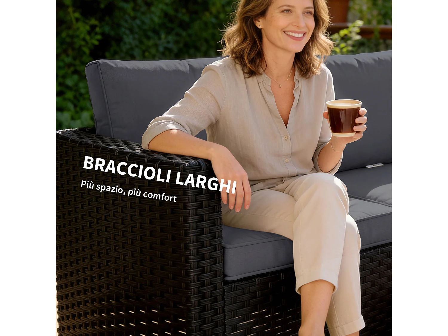 Set mobili da giardino 5 pezzi modulare in vimini grigio