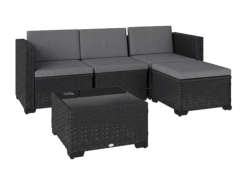 Set mobili da giardino 5 pezzi modulare in vimini grigio