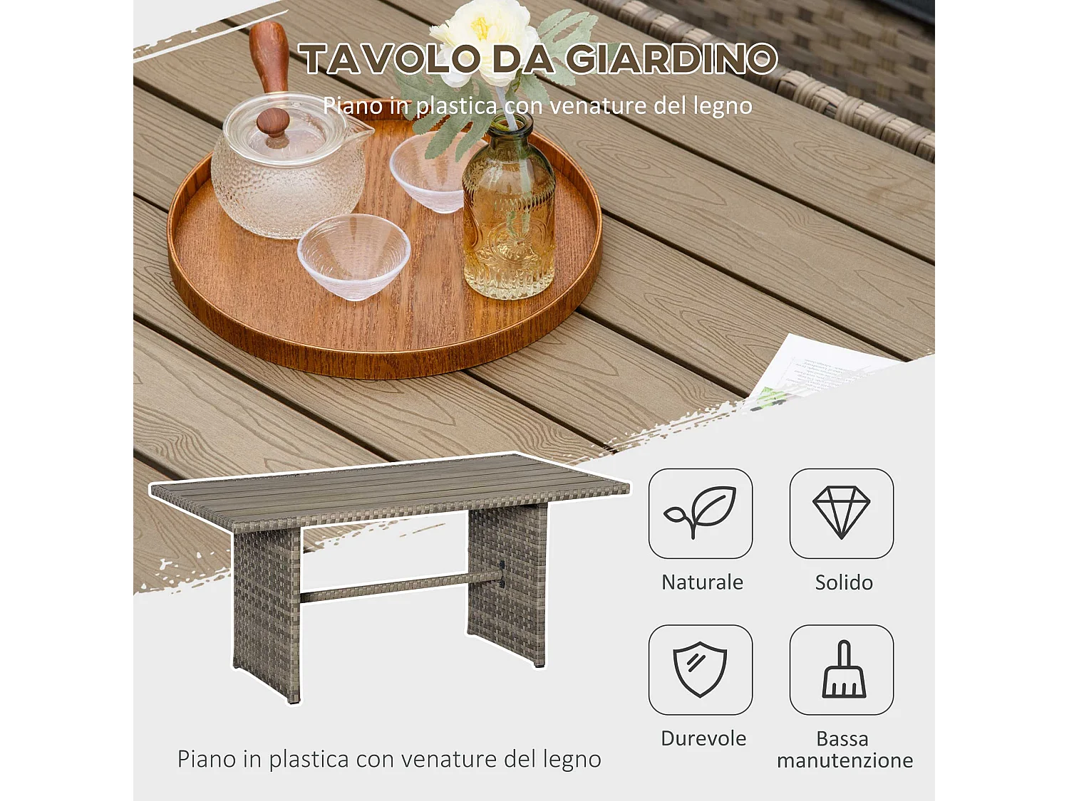 Set salotto da giardino da 6 pezzi in rattan pe e metallo