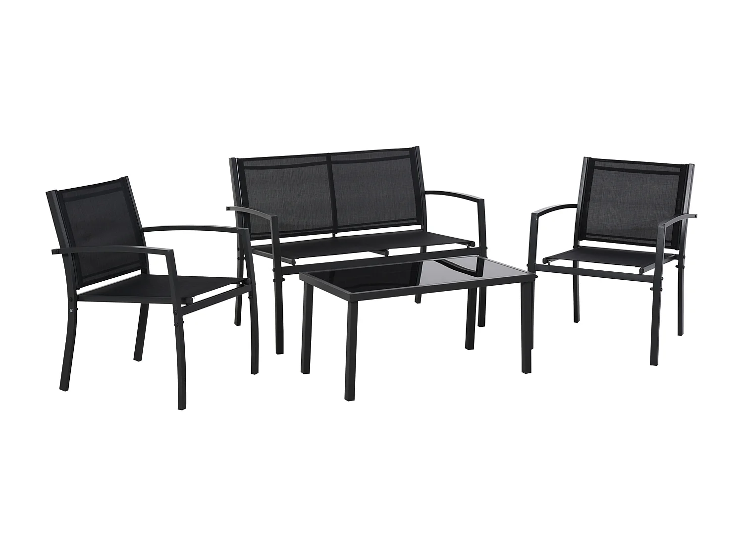 Set Salotto da Esterno 4 Pezzi con Tavolino 2 Sedie e Panchina in Metallo