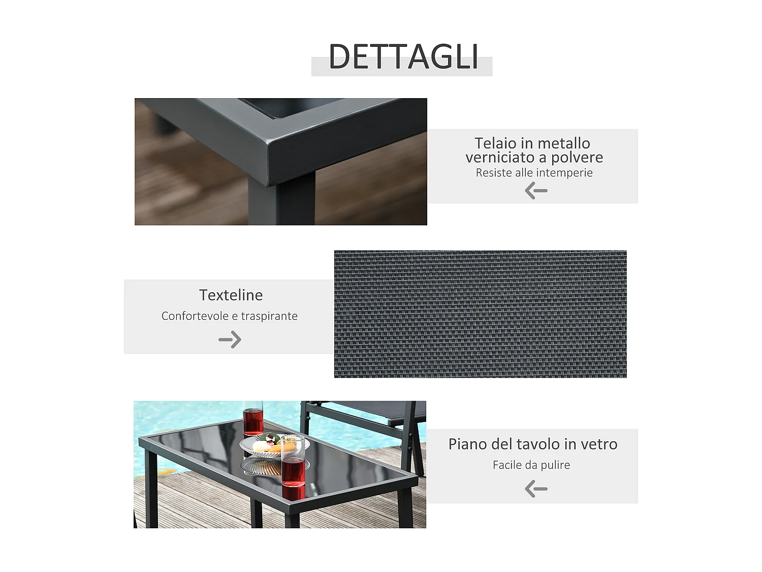 Set Salotto da Esterno 4 Pezzi con Tavolino 2 Sedie e Panchina in Metallo