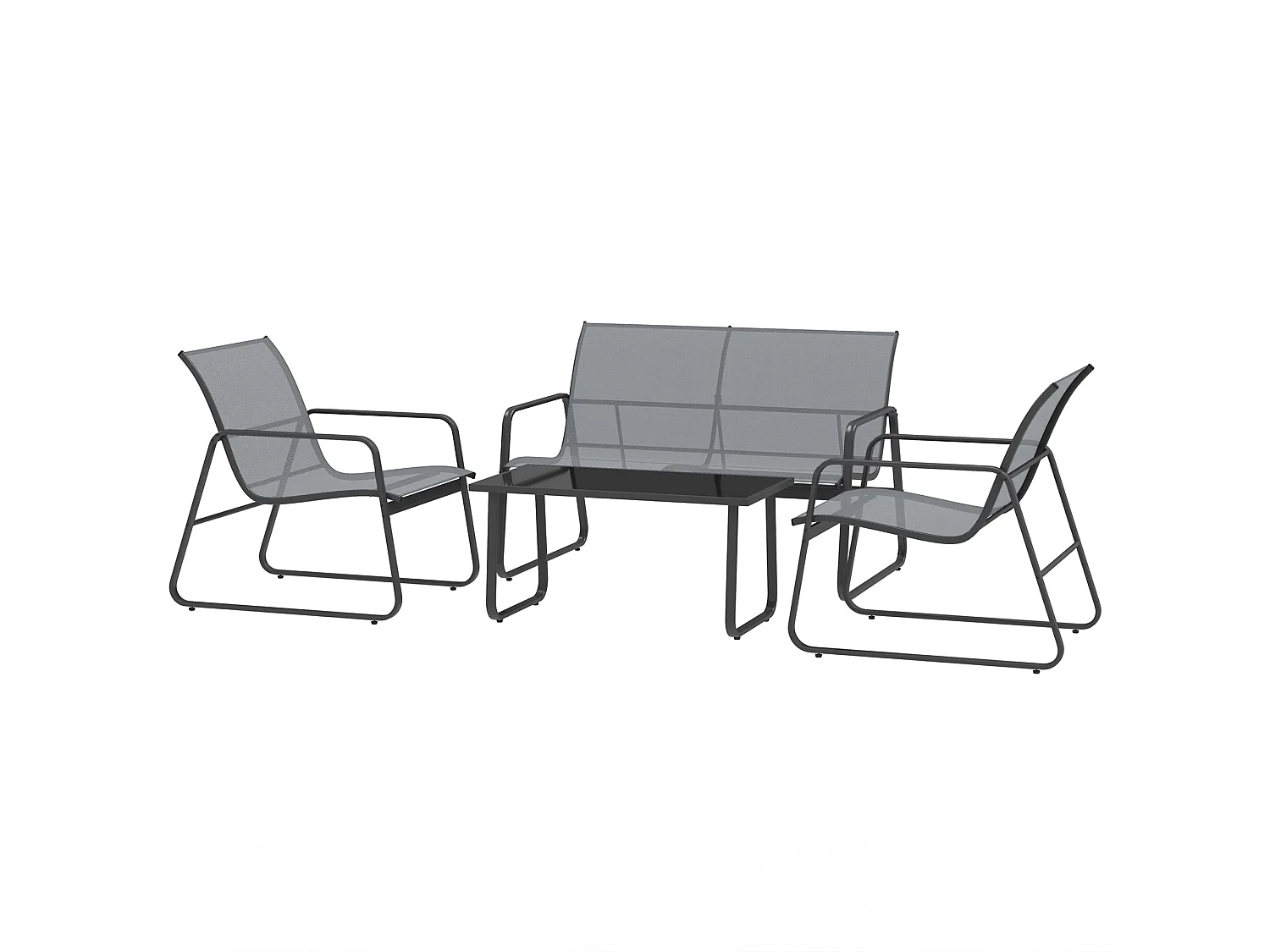Set da esterno 4pz con tavolino, panchina e 2 sedie grigio chiaro
