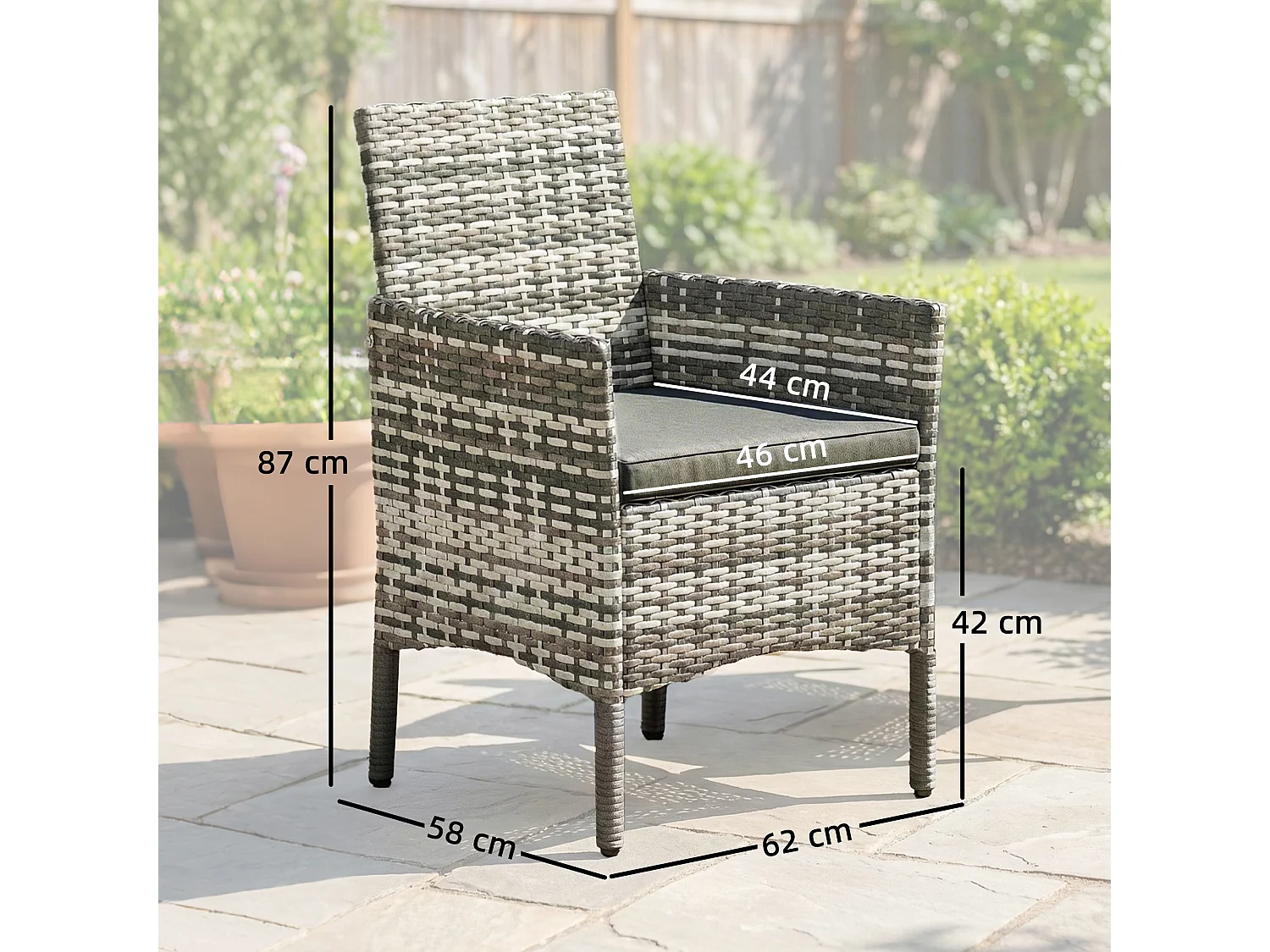 Set 2 sedie da giardino in rattan con cuscini grigio
