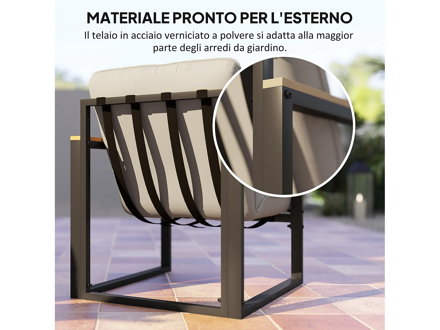 Set da giardino 4 pezzi con 2 sedie divanetto e tavolino grigio e nero
