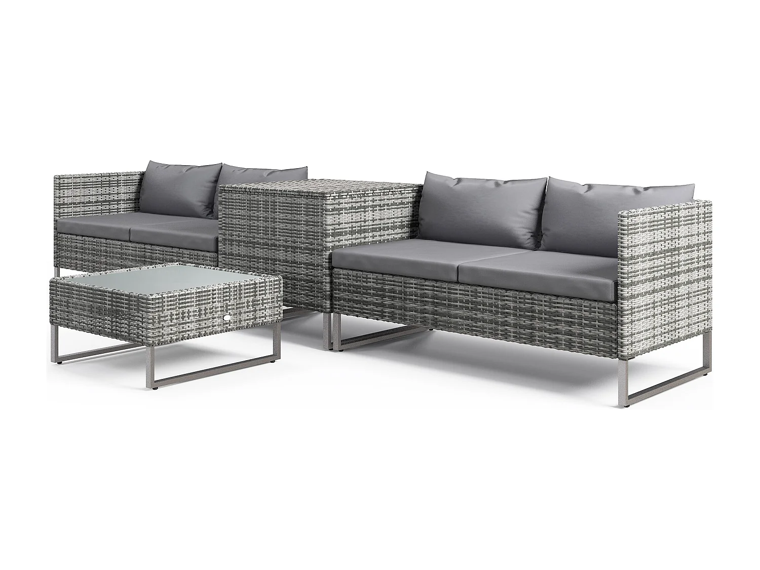 Set da giardino 4pz con 2 divani 2 posti e 2 tavolini grigio e argento