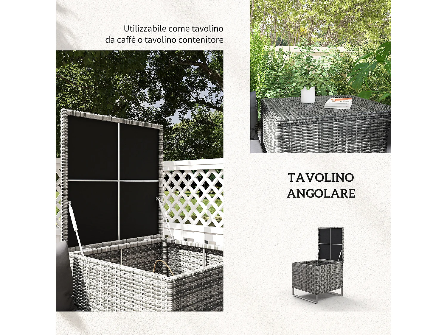 Set da giardino 4pz con 2 divani 2 posti e 2 tavolini grigio e argento