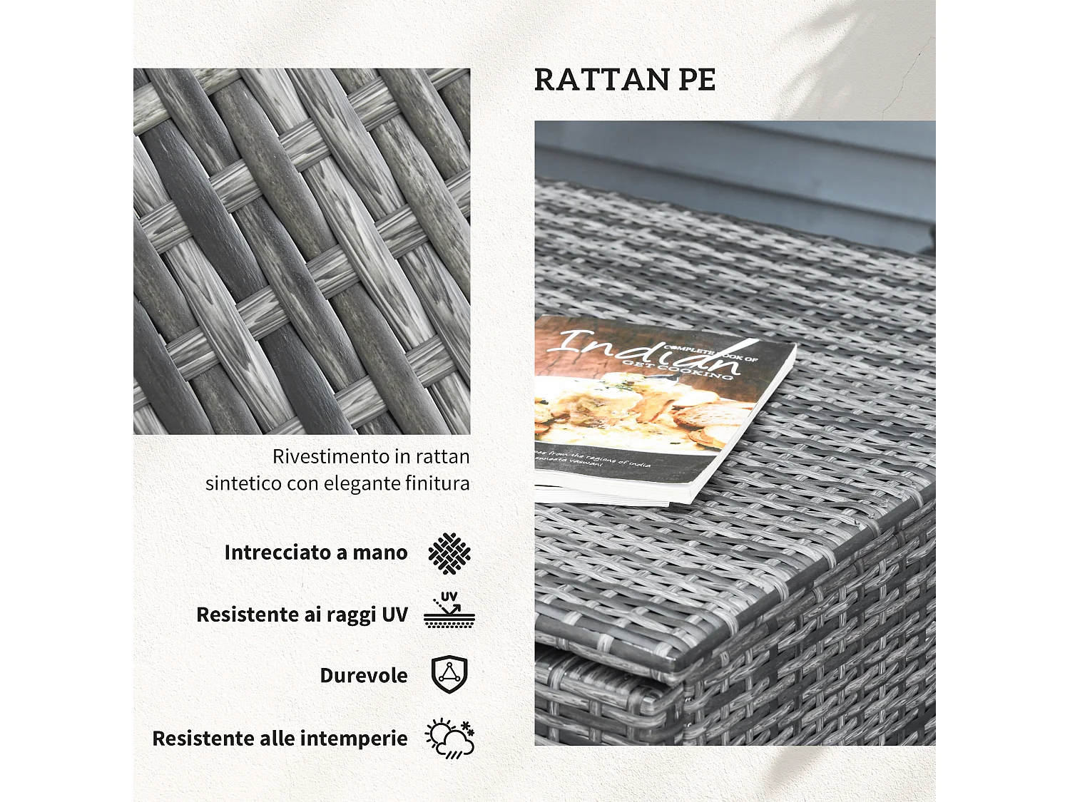 Set da giardino 4pz con 2 divani 2 posti e 2 tavolini grigio e argento