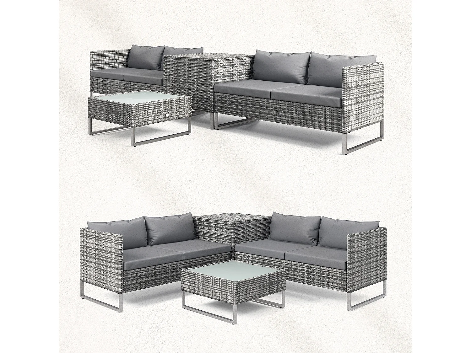 Set da giardino 4pz con 2 divani 2 posti e 2 tavolini grigio e argento