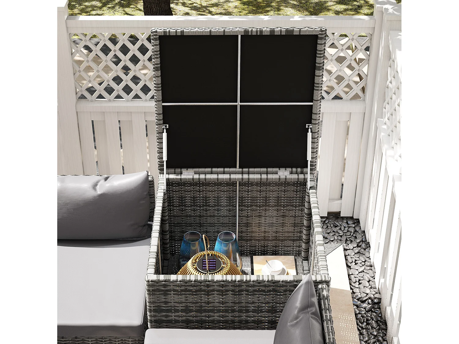 Set da giardino 4pz con 2 divani 2 posti e 2 tavolini grigio e argento