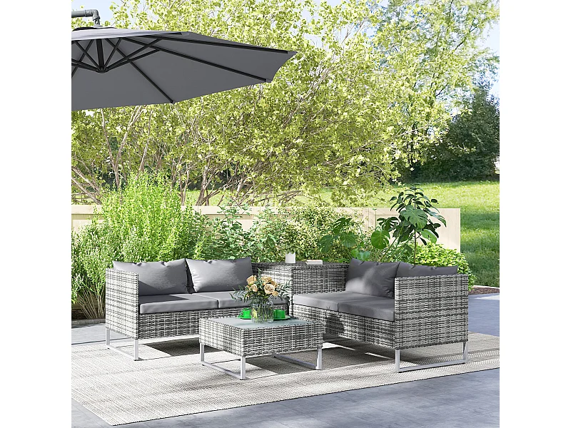 Set da giardino 4pz con 2 divani 2 posti e 2 tavolini grigio e argento