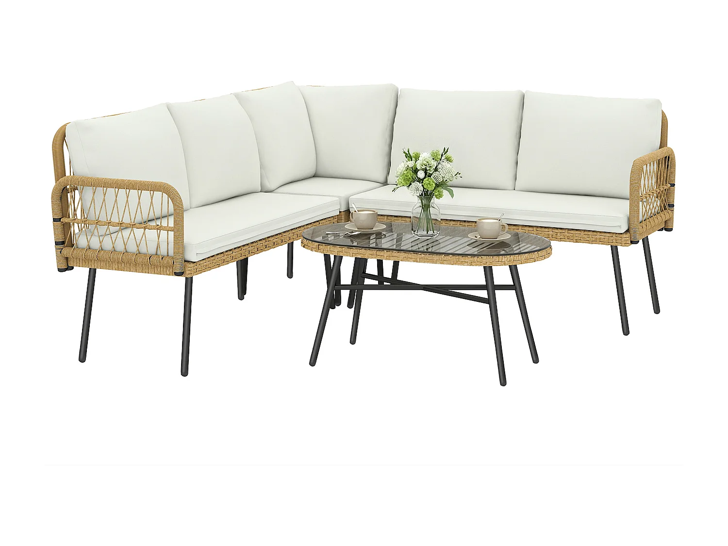 Set da giardino 4pz con 2 divanetti tavolino legno crema