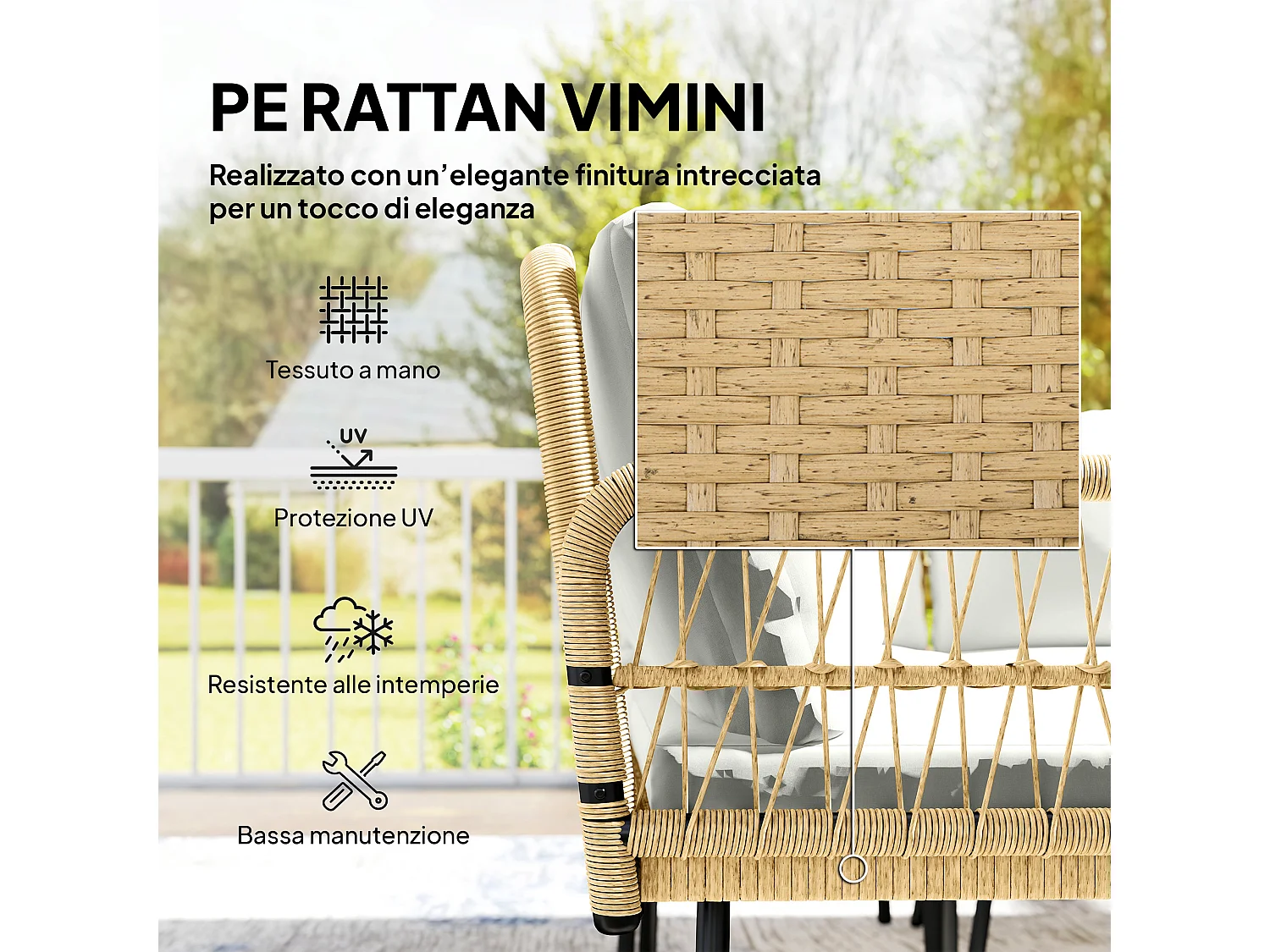 Set da giardino 4pz con 2 divanetti tavolino legno crema