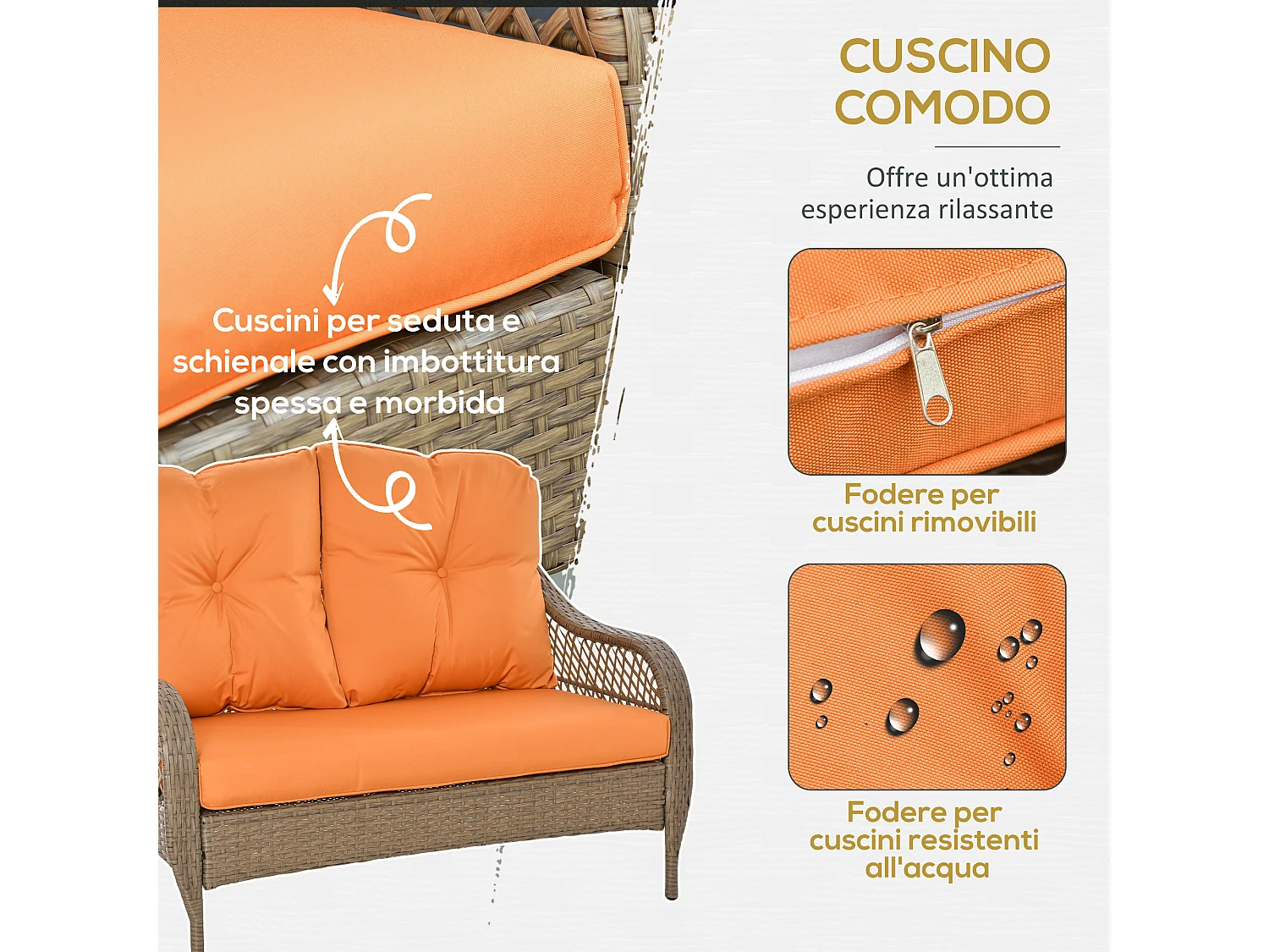 Set Mobili da Giardino in Rattan PE con 2 Poltrone Divano 2 Posti Tavolo e Cuscini