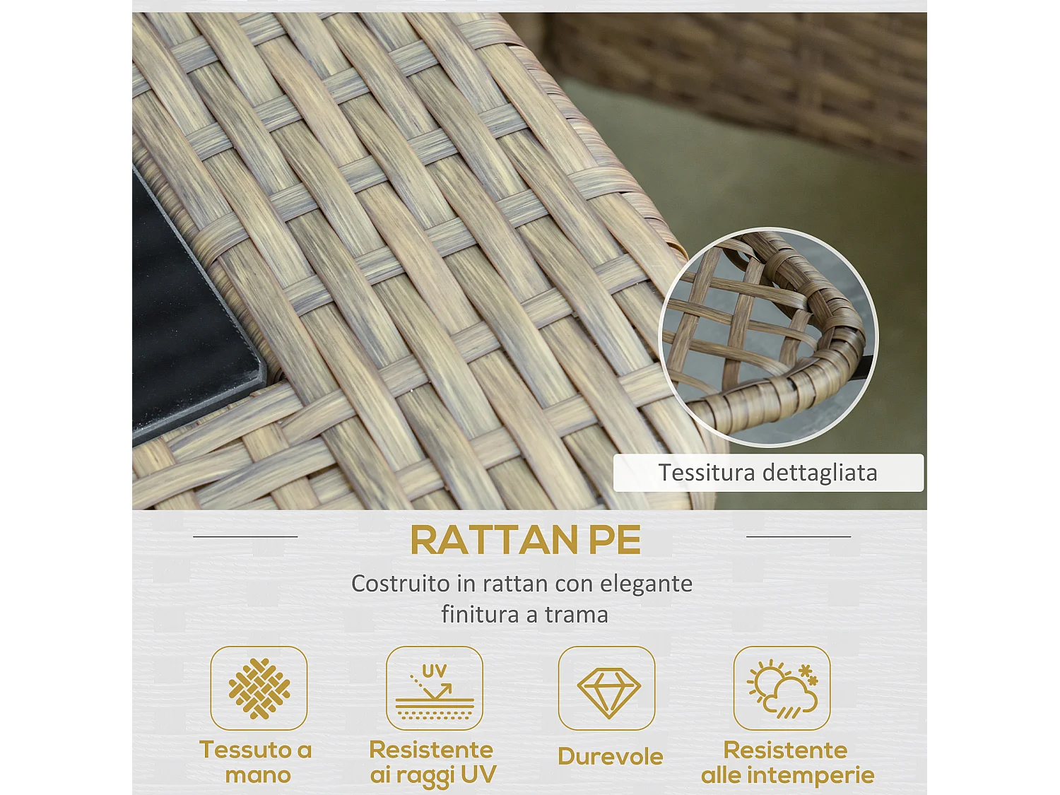 Set Mobili da Giardino in Rattan PE con 2 Poltrone Divano 2 Posti Tavolo e Cuscini