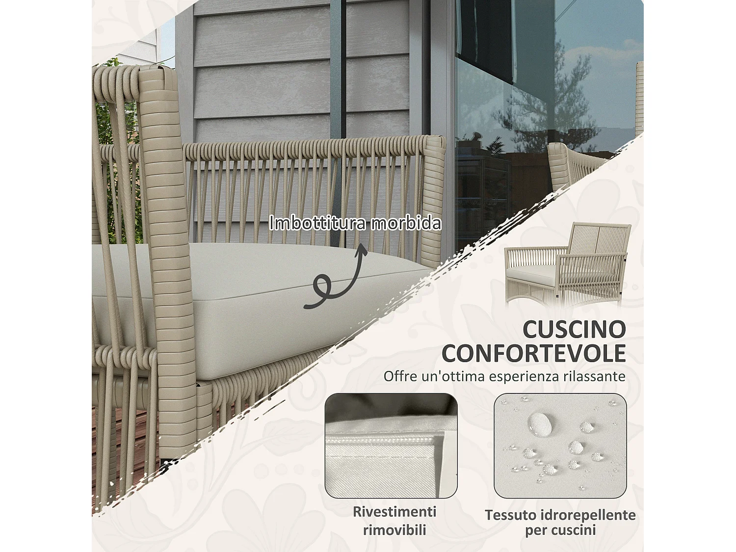 Set da giardino con 2 poltrone divano e tavolino kaki e nero
