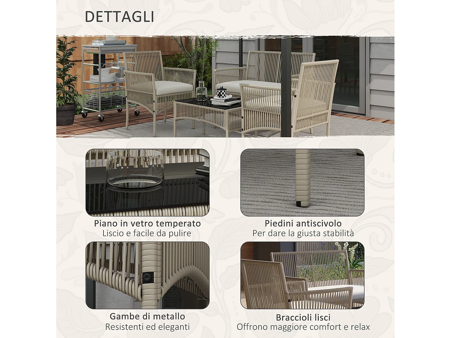 Set da giardino con 2 poltrone divano e tavolino kaki e nero