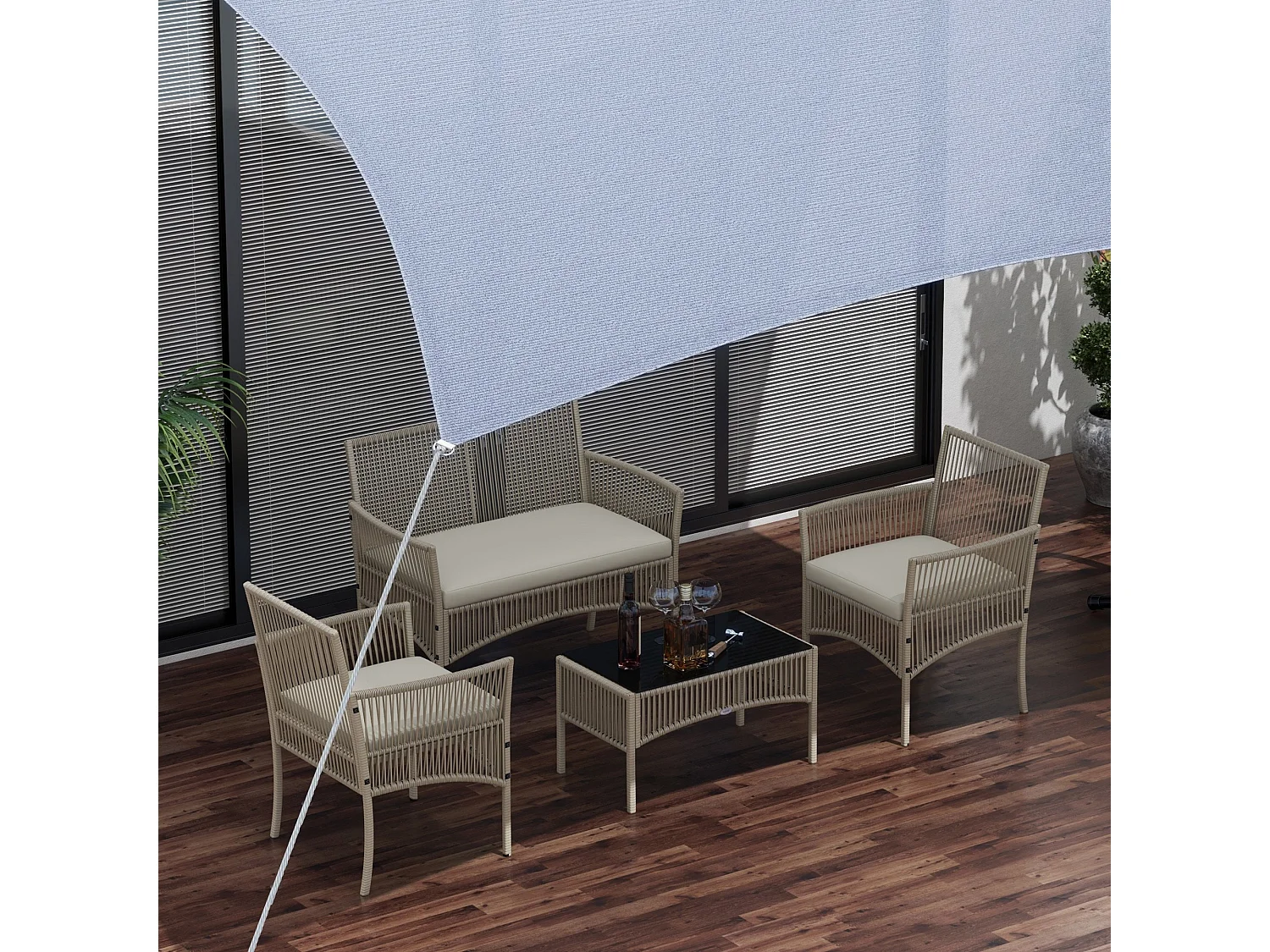 Set da giardino con 2 poltrone divano e tavolino kaki e nero