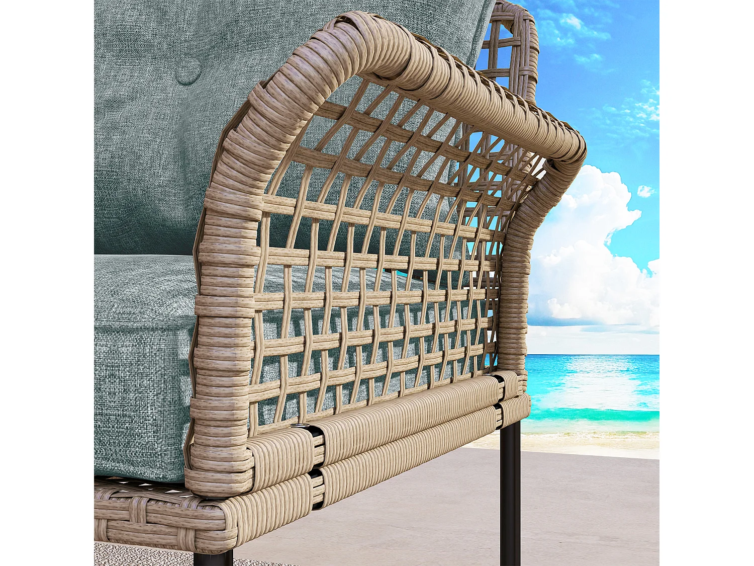 Set da giardino 5pz in rattan con 3 sedie e 2 tavolini grigio e legno