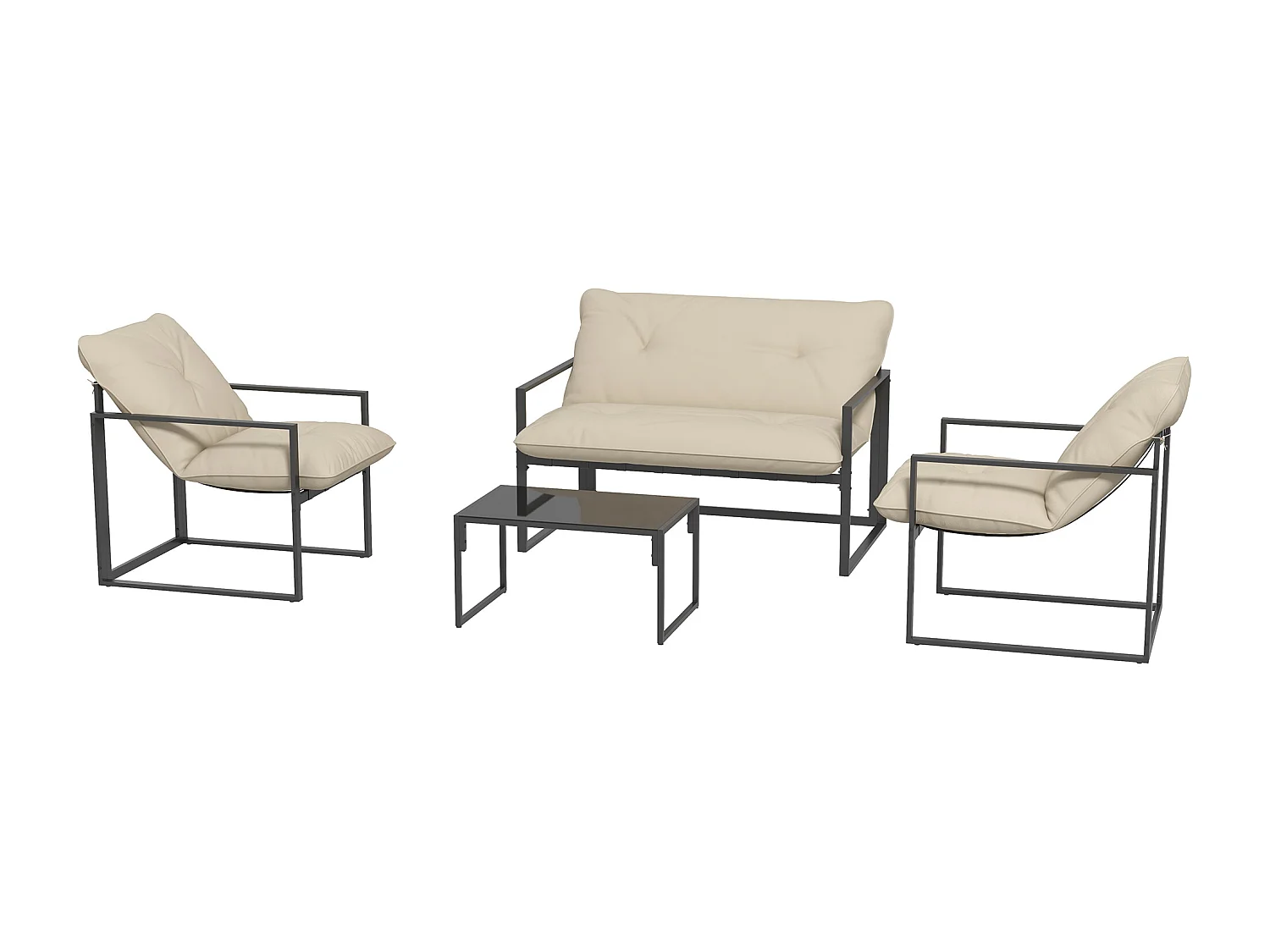 Set da giardino 4 pezzi con divanetto, 2 poltrone e tavolino beige