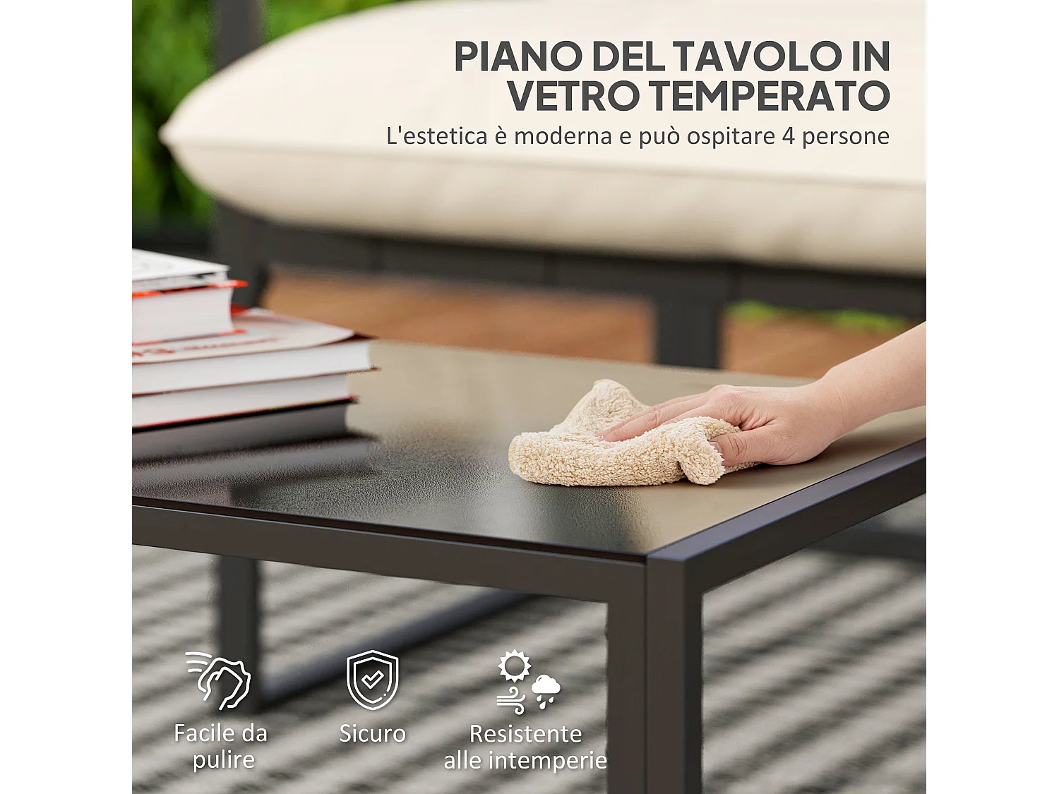 Set da giardino 4 pezzi con divanetto, 2 poltrone e tavolino beige