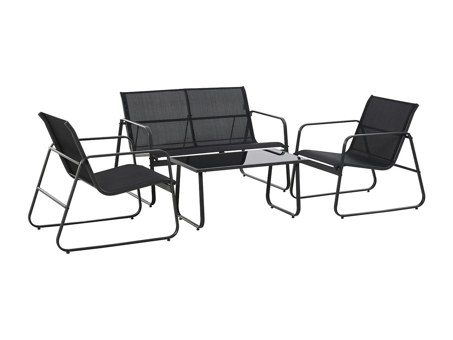 Set Salotto da Giardino 4 Pezzi con Divano 2 Posti 2 Sedie e Tavolino in Vetro Temperato