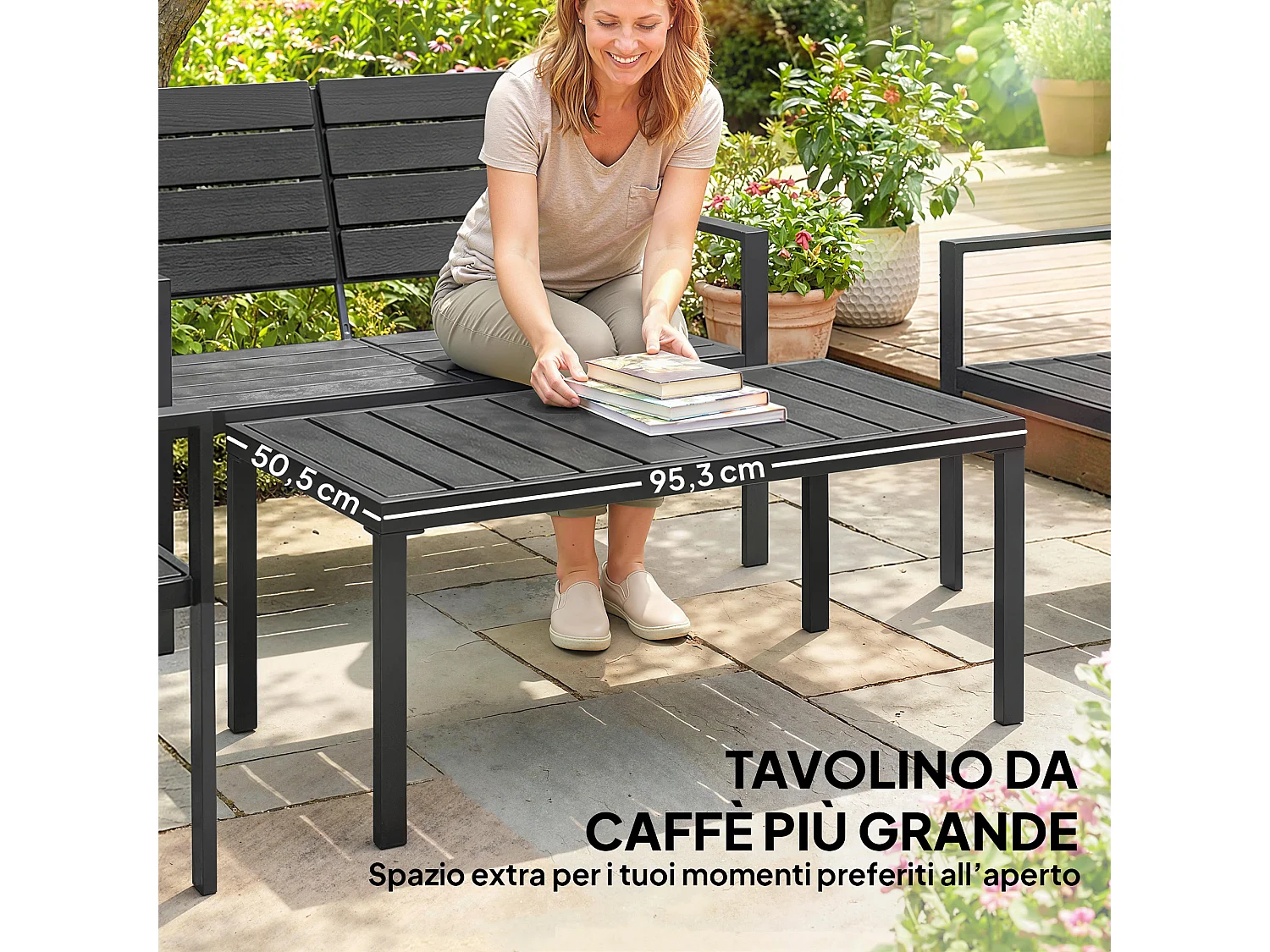 Set da giardino 4pz con tavolino divanetto 2 sedie nero