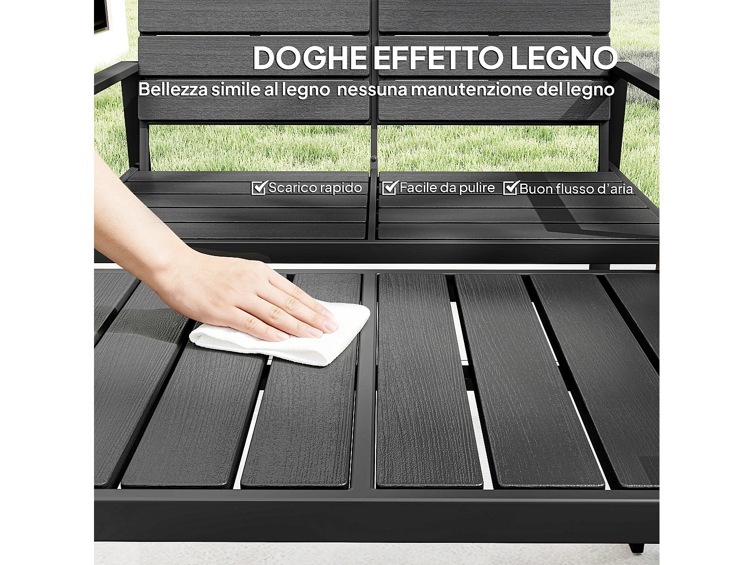 Set da giardino 4pz con tavolino divanetto 2 sedie nero