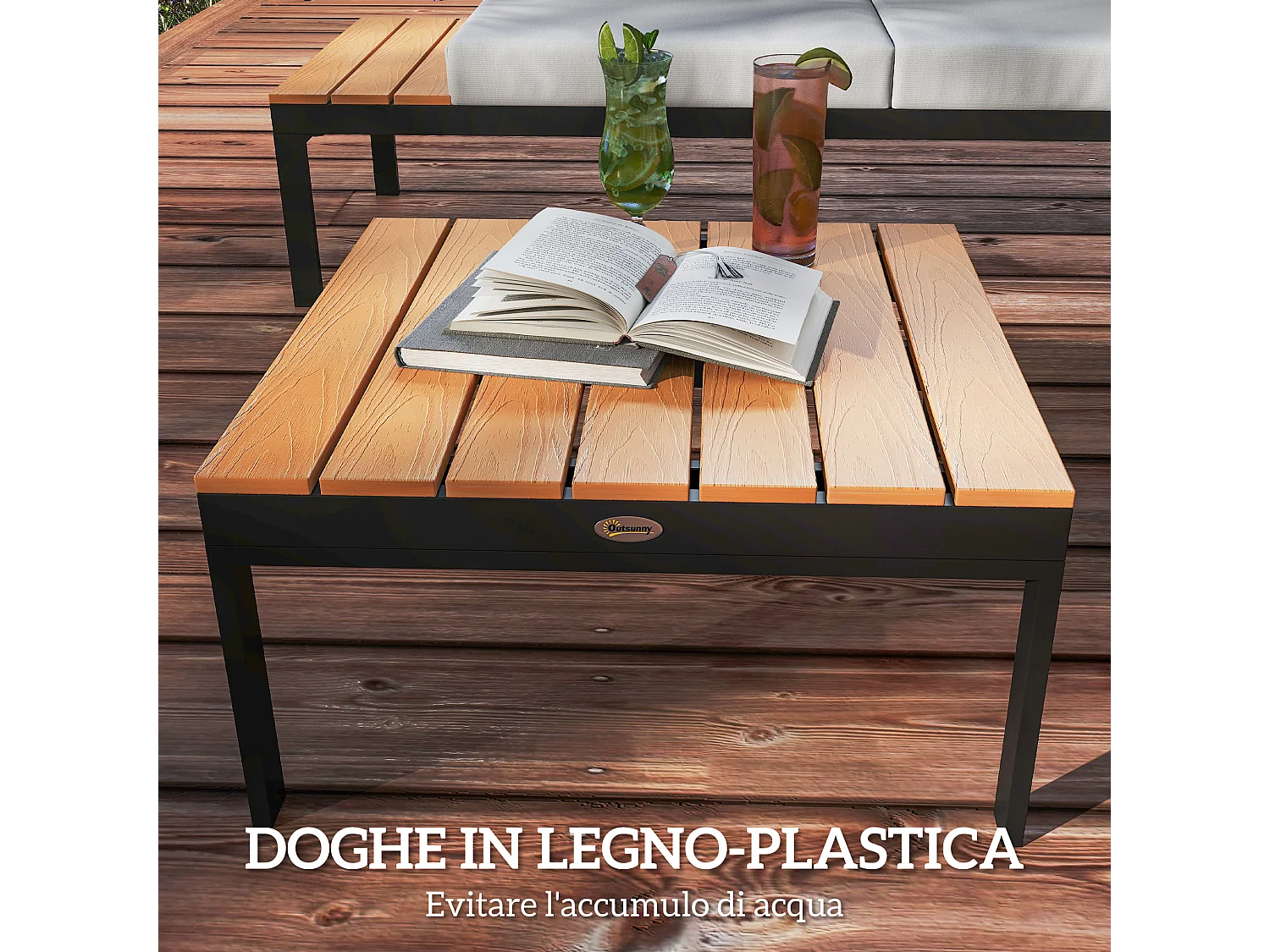 Set da giardino 4pz con 2 divanetti e 2 tavolini grigio nero e teak