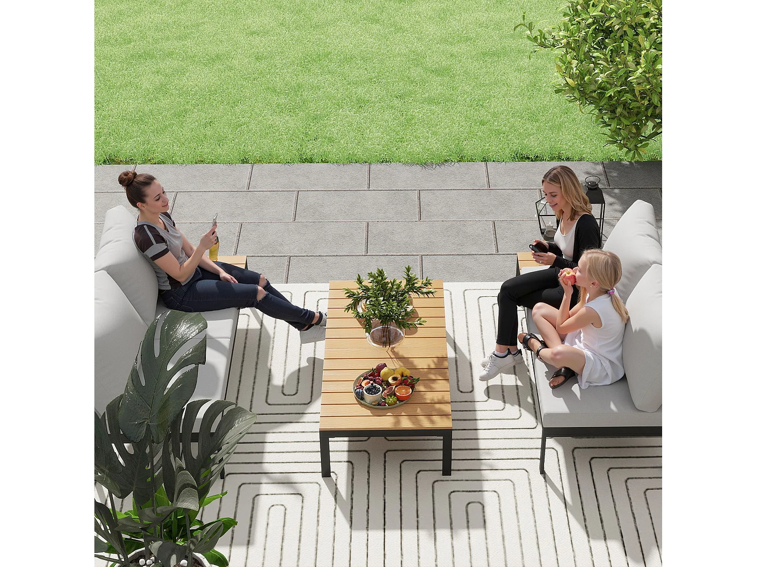 Set da giardino 4pz con 2 divanetti e 2 tavolini grigio nero e teak