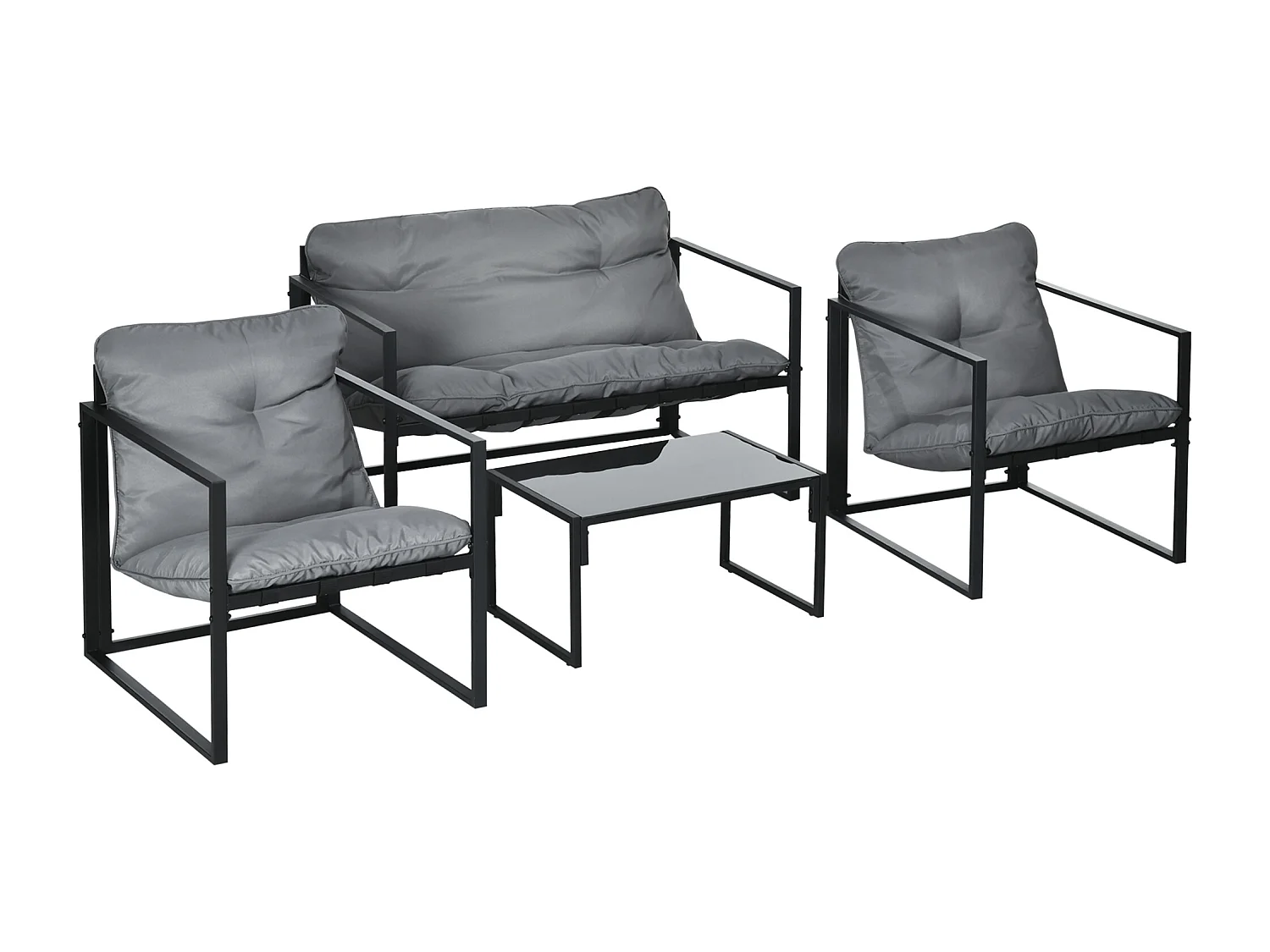 Set da giardino 4 pezzi con divanetto, 2 poltrone e tavolino nero