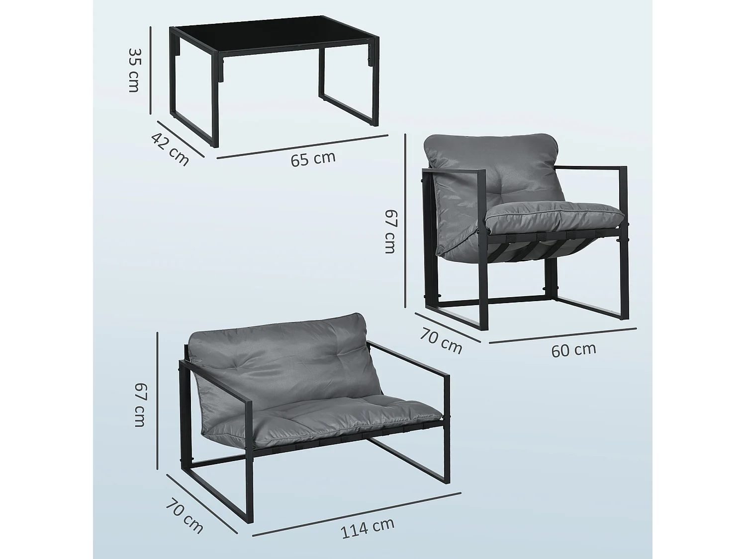 Set da giardino 4 pezzi con divanetto, 2 poltrone e tavolino nero