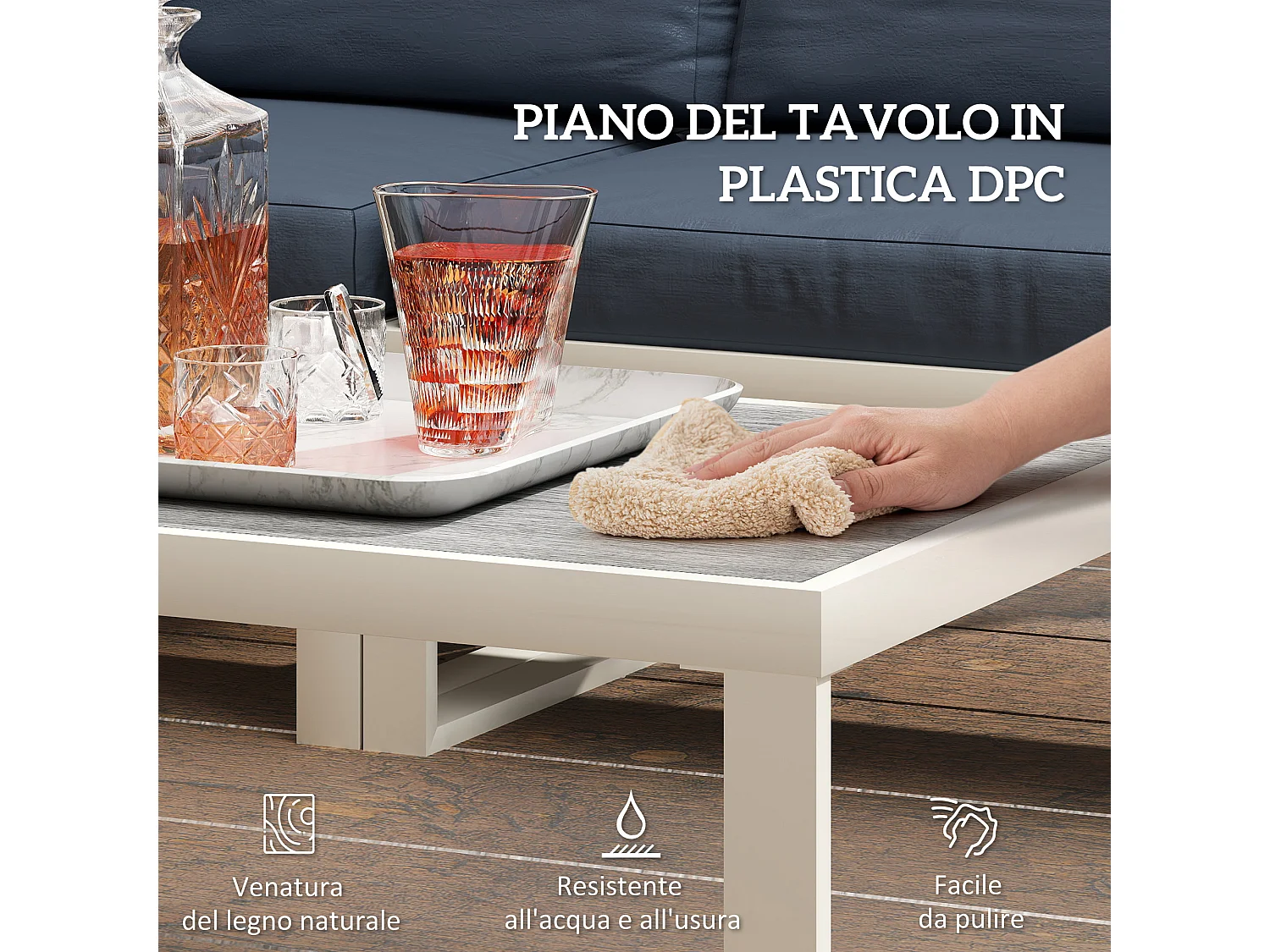 Set da esterno con poltrona reclinabile due divanetti e un tavolino