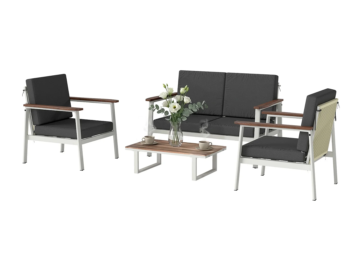 Set divani da giardino 4 posti legno acacia naturale