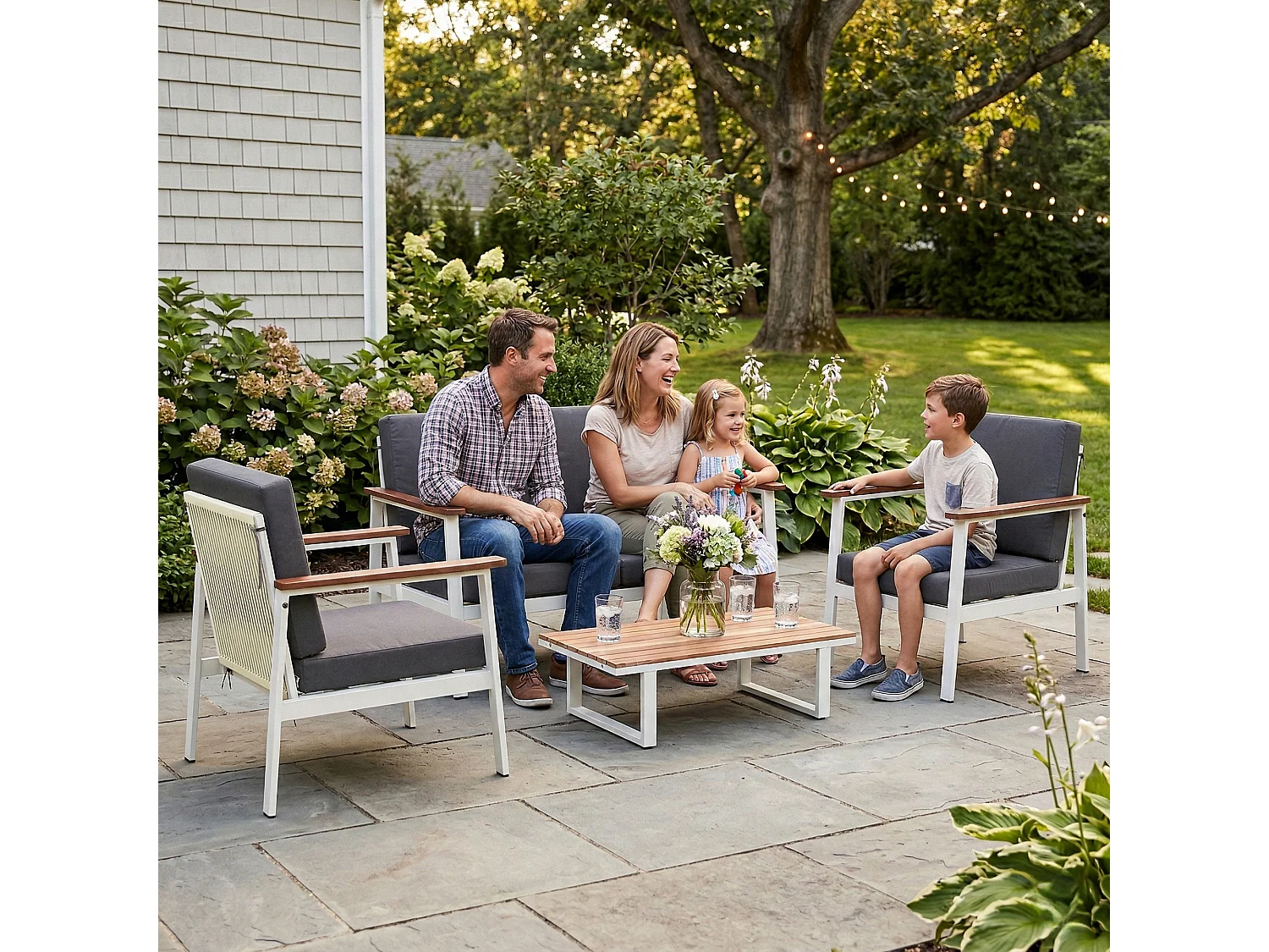 Set divani da giardino 4 posti legno acacia naturale