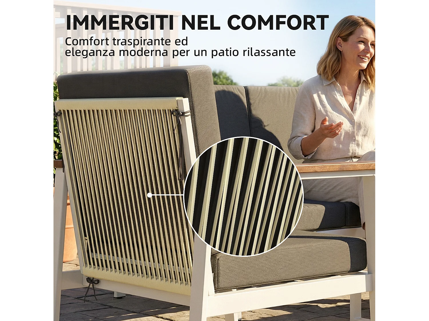 Set divani da giardino 4 posti legno acacia naturale