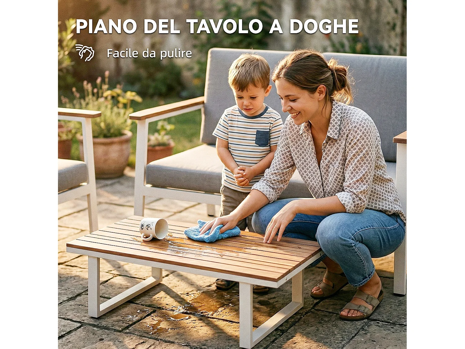 Set divani da giardino 4 posti legno acacia naturale