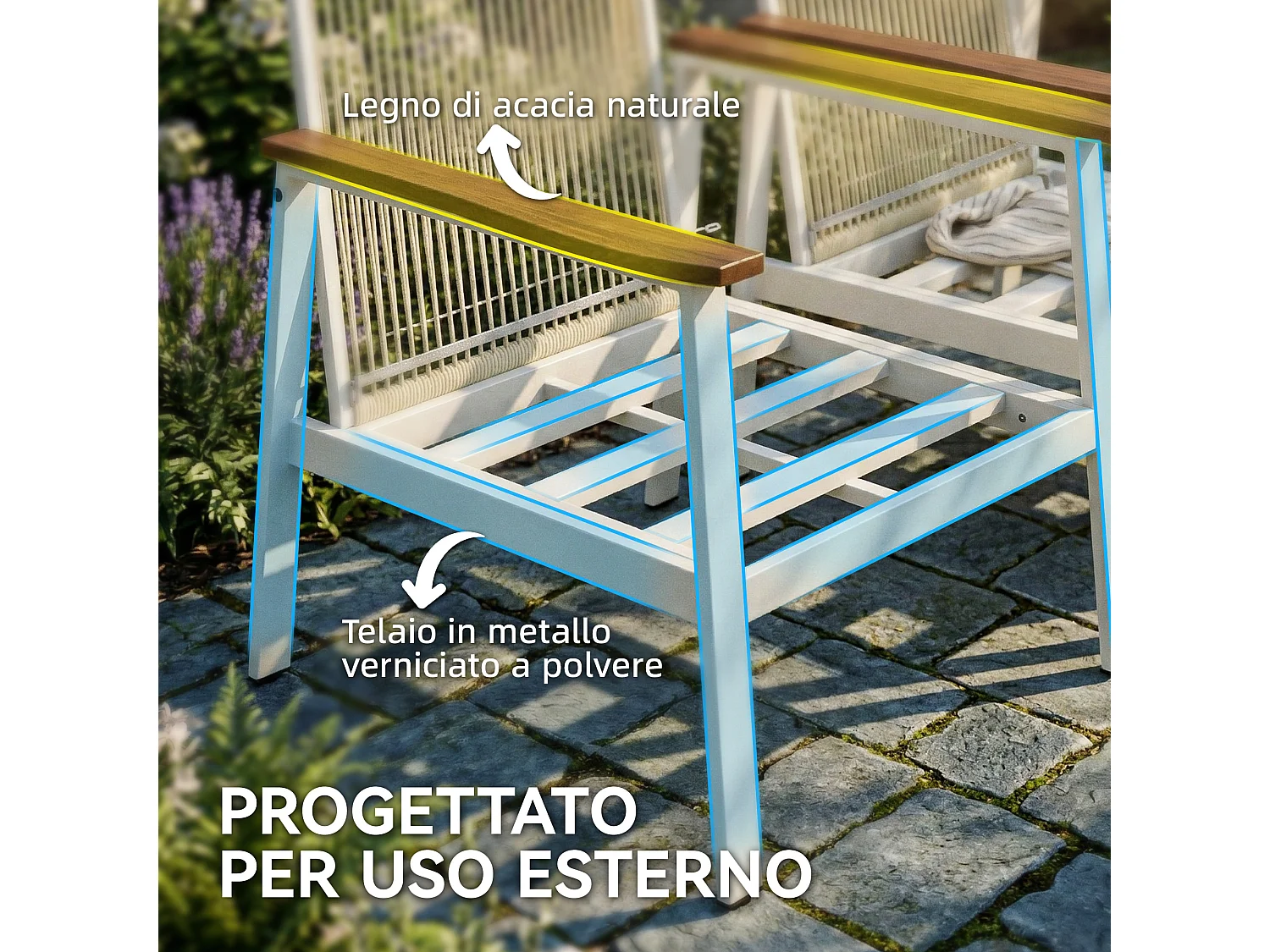 Set divani da giardino 4 posti legno acacia naturale