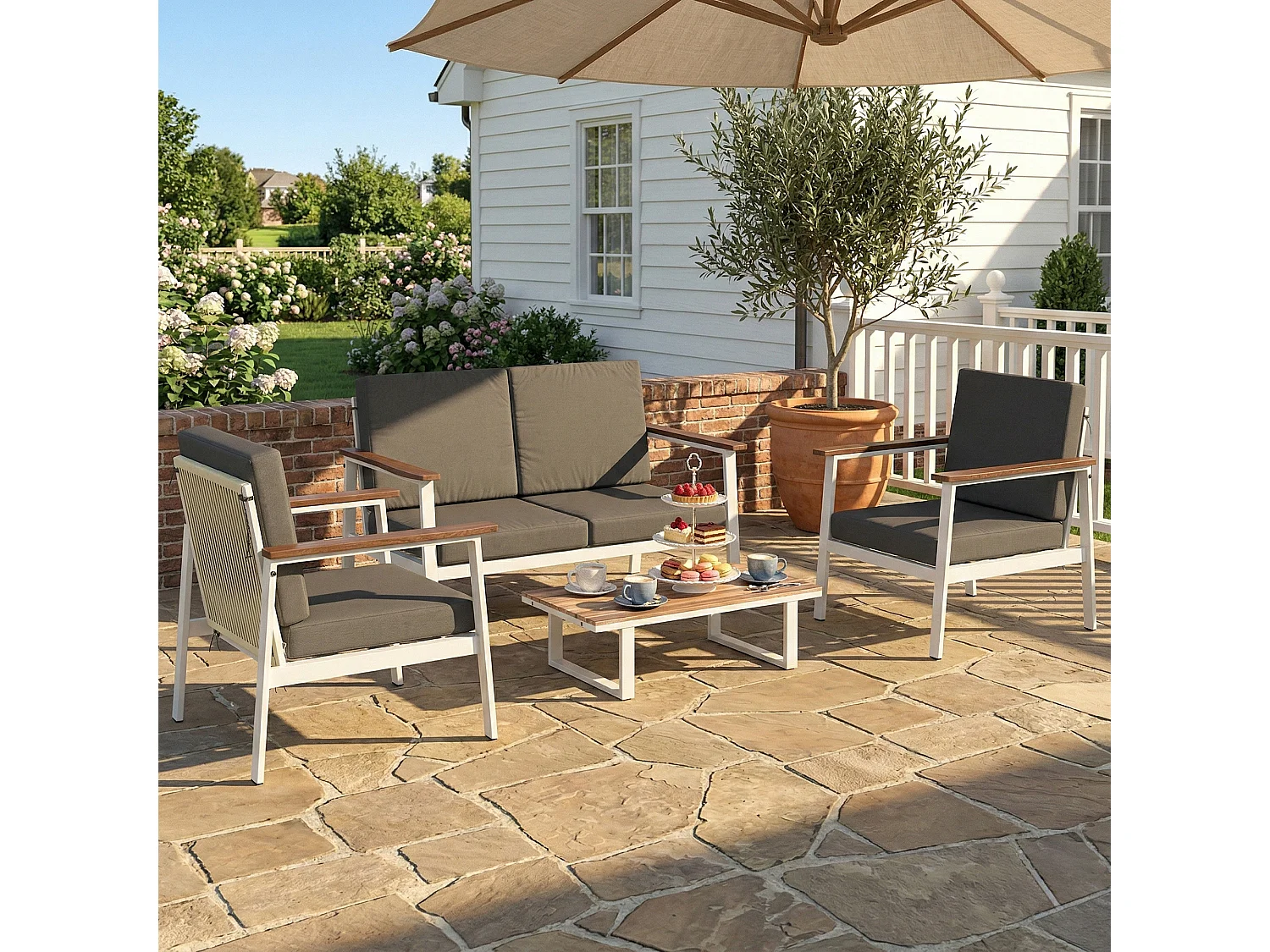 Set divani da giardino 4 posti legno acacia naturale