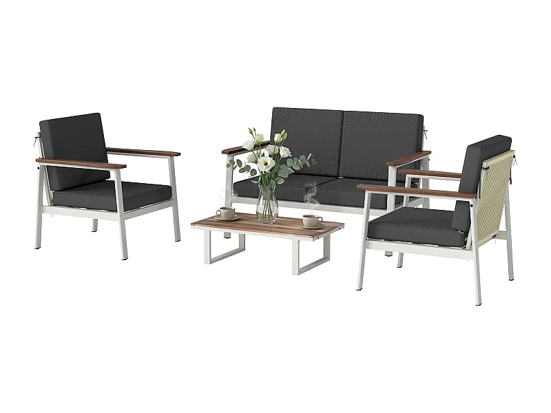 Set divani da giardino 4 posti legno acacia naturale