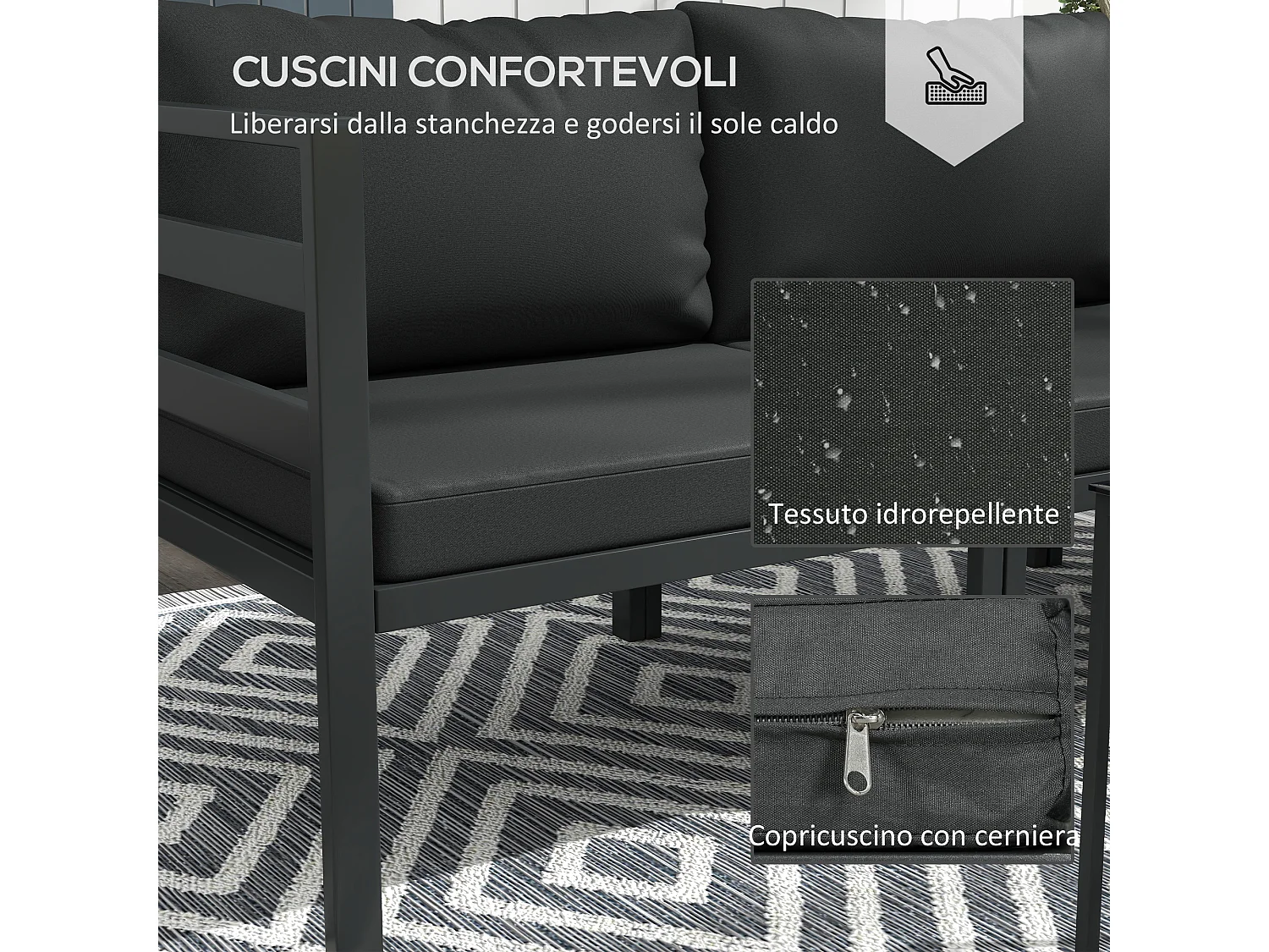 Set da giardino 7 pezzi con 5 sedie e 2 tavolini grigio