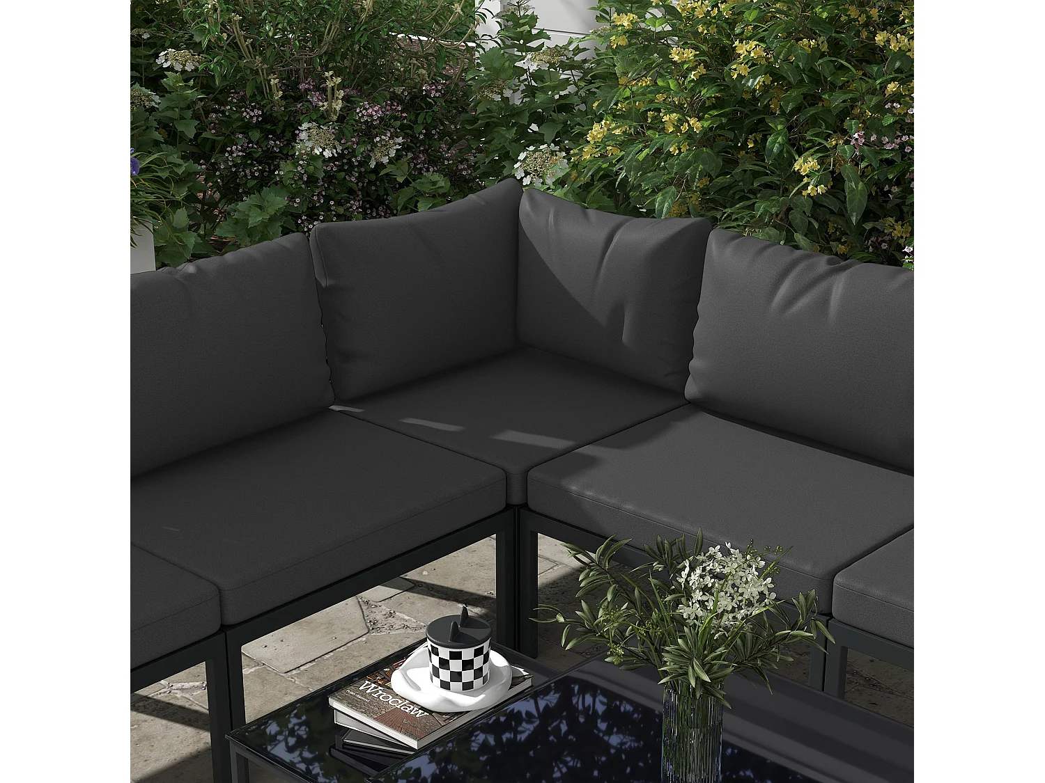 Set da giardino 7 pezzi con 5 sedie e 2 tavolini grigio