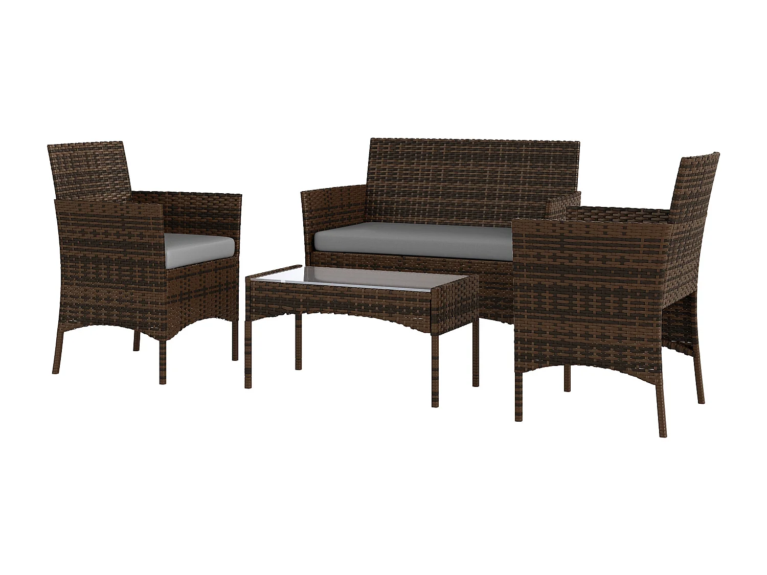 Set da giardino 4pz con divanetto 2 sedie e tavolino grigio e marrone