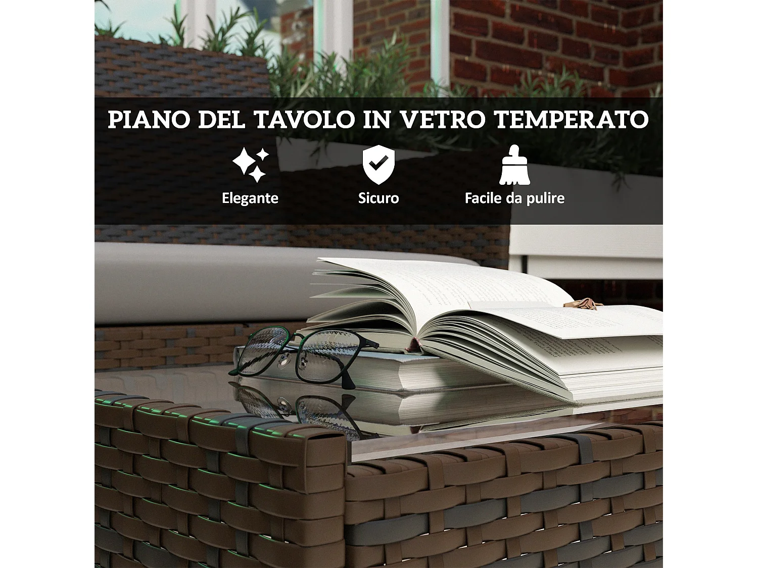 Set da giardino 4pz con divanetto 2 sedie e tavolino grigio e marrone