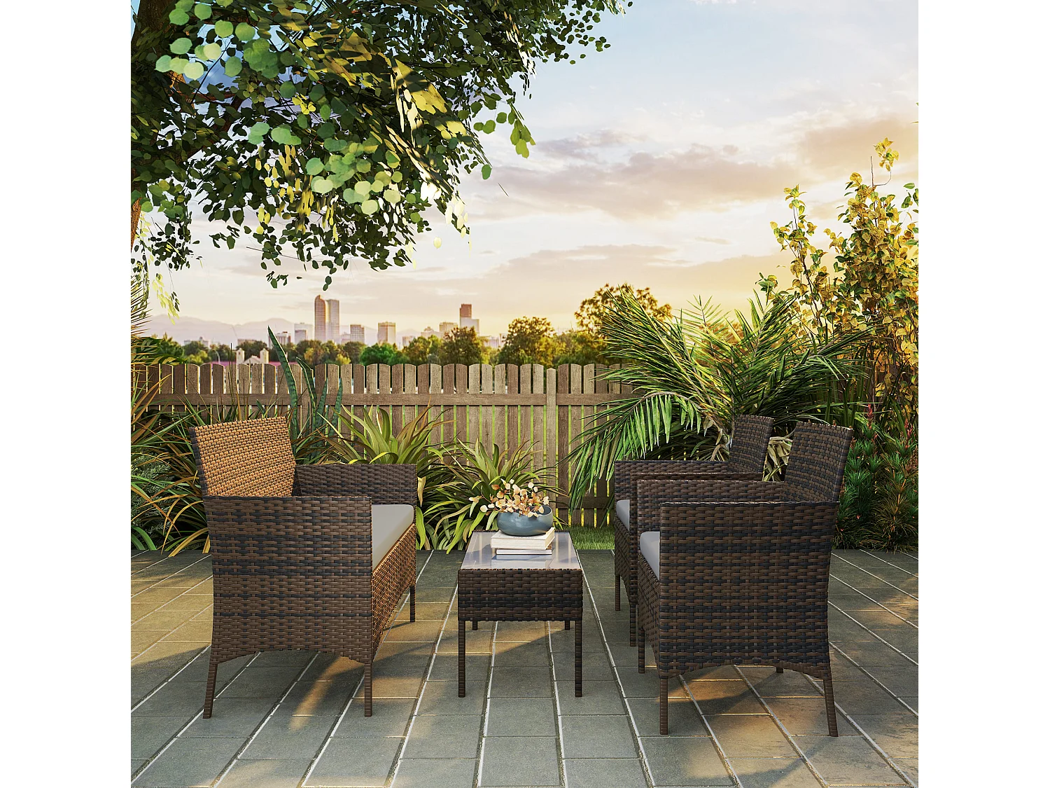 Set da giardino 4pz con divanetto 2 sedie e tavolino grigio e marrone