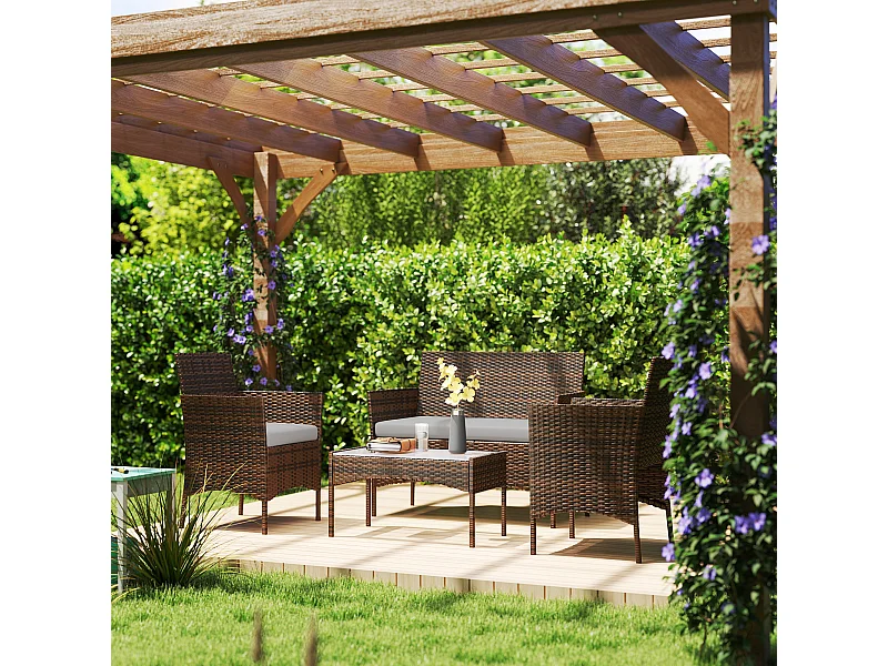 Set da giardino 4pz con divanetto 2 sedie e tavolino grigio e marrone