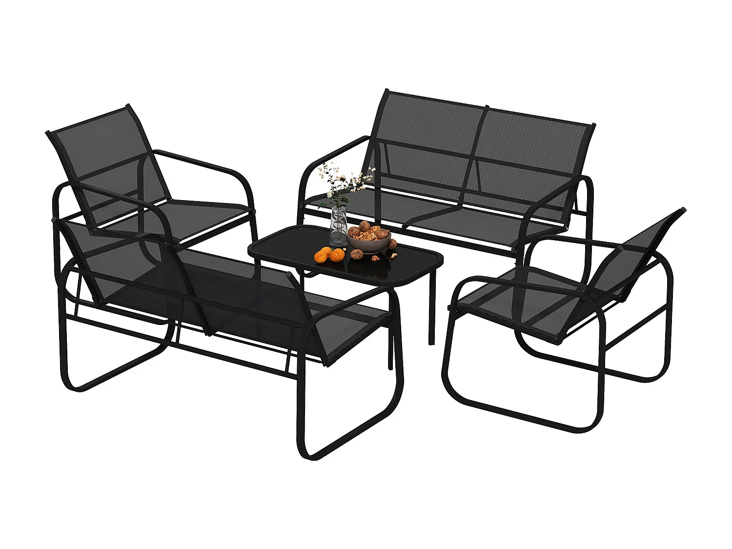 Set da giardino con 2 divanetti 2 poltrone e tavolino da caffè nero