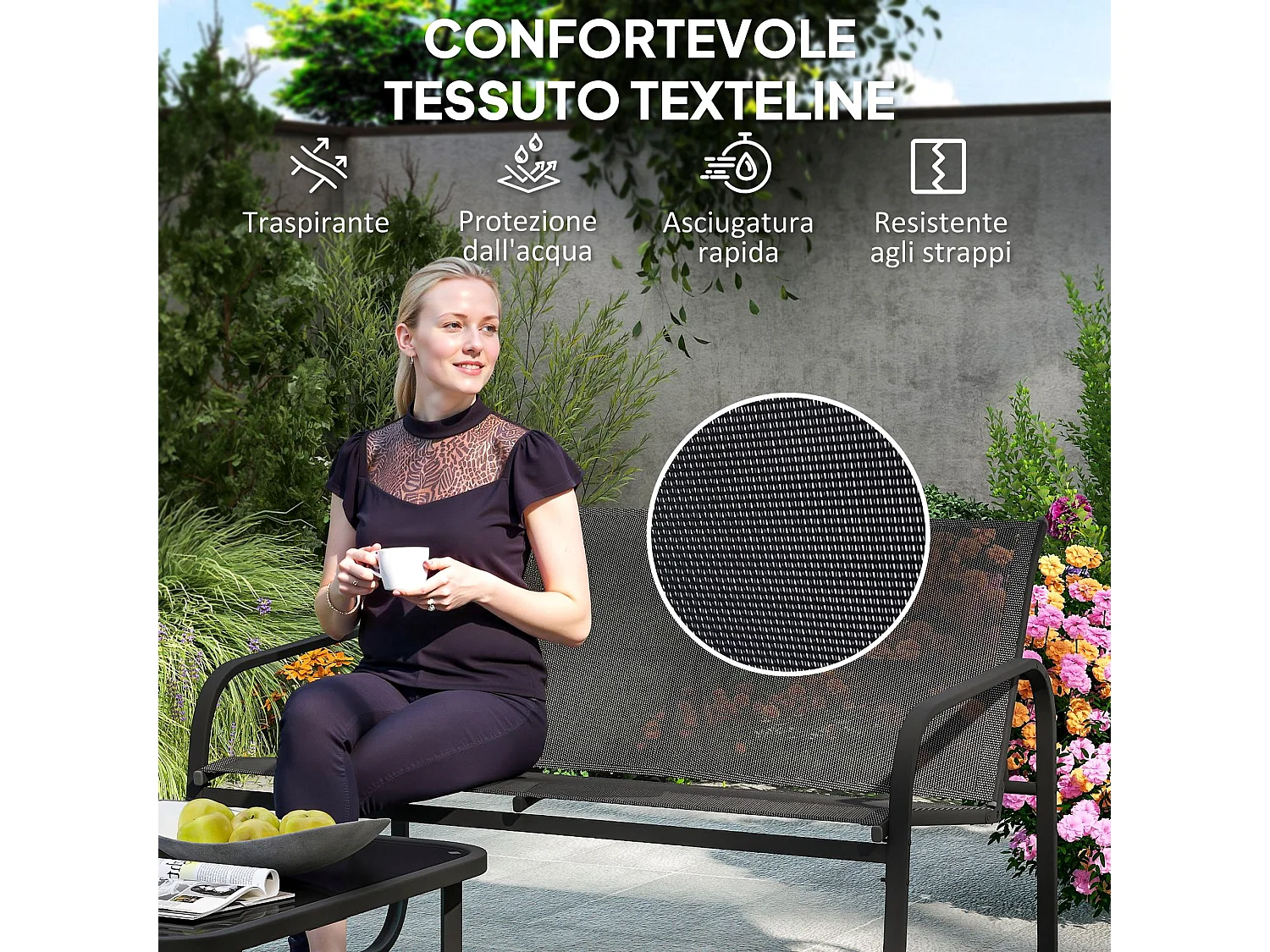 Set da giardino con 2 divanetti 2 poltrone e tavolino da caffè nero