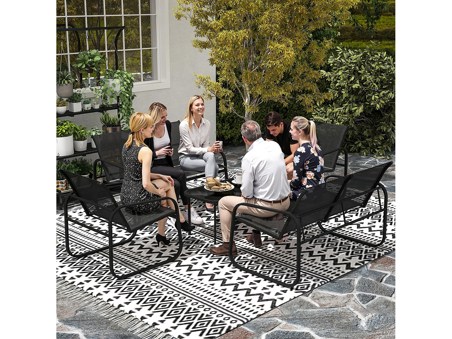 Set da giardino con 2 divanetti 2 poltrone e tavolino da caffè nero