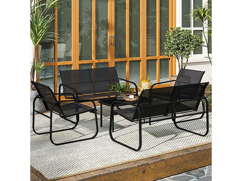 Set da giardino con 2 divanetti 2 poltrone e tavolino da caffè nero
