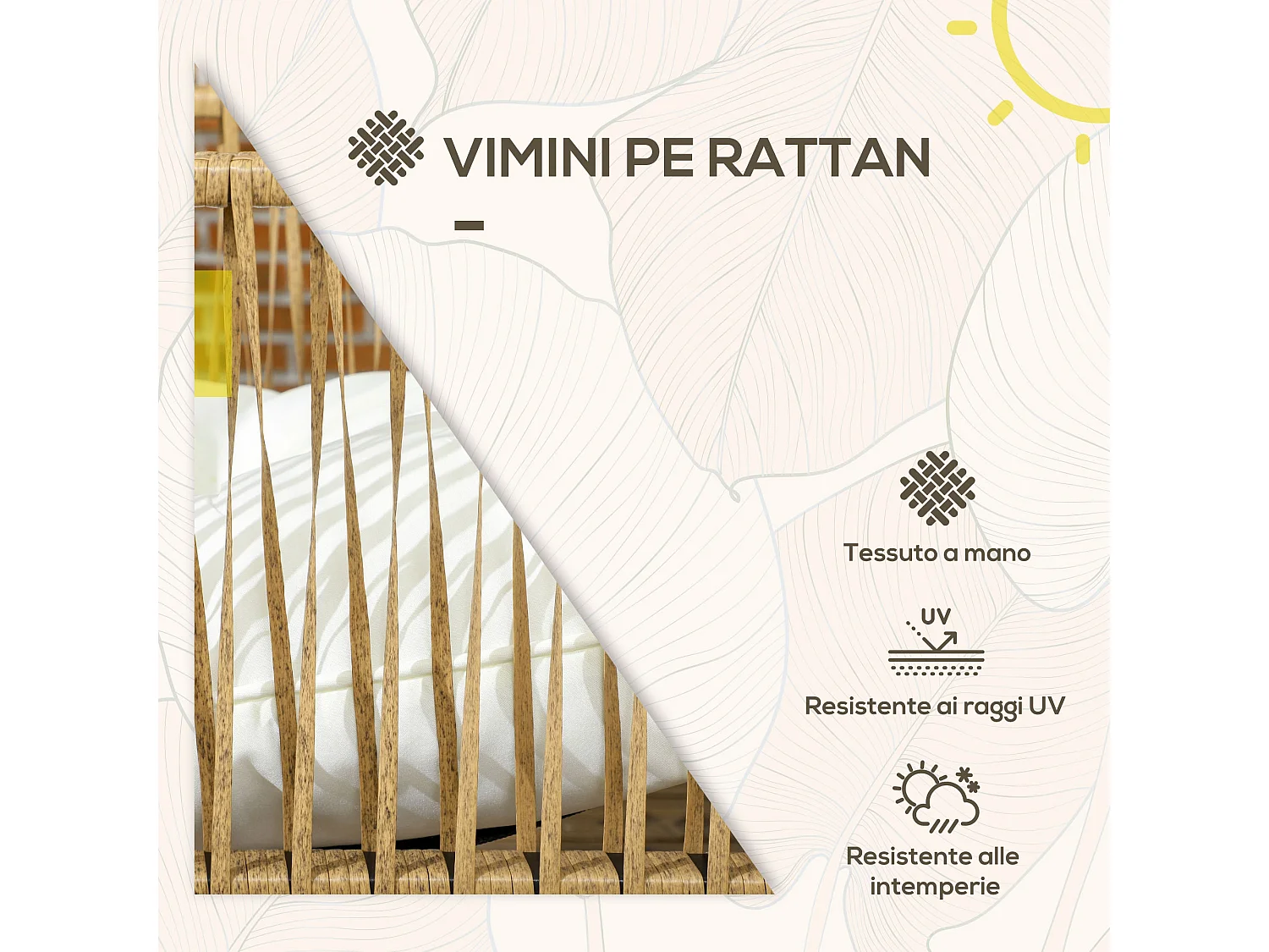 Set da giardino 4pz in rattan con divanetto, 2 sedie e tavolino nero